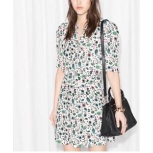 & Other Stories Paisley Print Mini Shirt Dress Short Sleeve Casual Size‎ 10